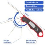 Lonicera Digital Meat Thermometer for Food Cooking. Waterproof & Instant Read for Kitchen Baking, BBQ. with Foldable Probe, Backlight & Calibration (Red)