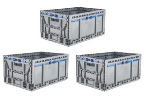 Hudson Exchange 23.62 x 15.75 x 11.81" (15.2 Gallon, 3 Pack) Collapsible Straight Wall Handled Storage Container Tote, Gray