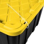 Sterilite 38 Gal Industrial Tote, Stackable Storage Bin with Snap-Fit Lid for Garage, Basement & Attic Storage, Black Base and Yellow Lily Lid, 4-Pack