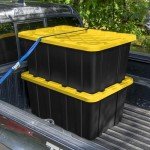 Sterilite 38 Gal Industrial Tote, Stackable Storage Bin with Snap-Fit Lid for Garage, Basement & Attic Storage, Black Base and Yellow Lily Lid, 4-Pack