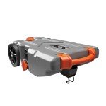 Camco Rhino 28-Gallon Portable Camper/RV Tote Tank - Features Large Heavy-Duty No-Flat Wheels & Built-In Gate Valve - Removable Steel Tow Adapter, 3’ RV Sewer Hose & More RV Accessories (39004)