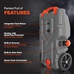 Camco Rhino 28-Gallon Portable Camper/RV Tote Tank - Features Large Heavy-Duty No-Flat Wheels & Built-In Gate Valve - Removable Steel Tow Adapter, 3’ RV Sewer Hose & More RV Accessories (39004)
