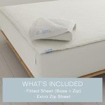 QuickZip Fitted Plus Spare Bundle: 1 Fitted Sheet (Base + Zip Sheet) & 1 Zip Sheet - Easy to Change, Won’t Pop Off - Soft Percale 400 TC 100% Cotton - 17.5” Deep Pockets King Size Sheets – Ivory
