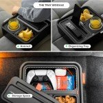 CouchConsole Original Tray - Drinks & Snacks Sofa Caddy with Armrest, Table with Phone Stand- TV Remote Control Storage and Organizer - for Living Rooms, RV, and Cars, Black/Orange