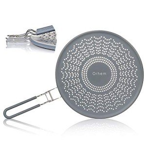 11" Silicone Splatter Screen Pan Cover with Folding Handle, Heat Insulation Cooling Mat, Strainer, Drain Board, Oil Splash Guard for Frying Pan