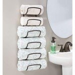 mDesign Metal Towel Shelves – Towel Rack for The Bathroom with 6 Compartments – Practical Bathroom Accessories for Both Large and Small Towels – Bronze