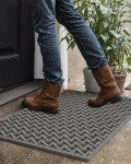 DEXI Front Door Mat Outside Entrance, 24x36 Rubber Doormat, Stain Resistant, Low Profile, All-Season Weather Dirt Trapping, Waterproof Easy Clean Mats, Grey