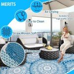 Patio Rugs Outdoor 9x12 Clearance Waterproof Navy Blue Outdoor Rugs Camping Rugs for Outside Your Rv Plastic Straw Rug Boho Outdoor Mat Stain Resistant Outdoor Carpet Waterproof for Deck,Camping,Pool…