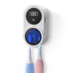 Biodzzs Toothbrush Holder and Cleaner for Bathroom Light Cleaning Fan Drying Round in Circle Automatic Rotating Cover Wall Mounted Smart Home Gadgets (01 White)