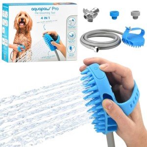 Aquapaw Dog Bath Brush Pro – Sprayer & Scrubber in One – Indoor/Outdoor Pet Grooming Tool for Long & Short Hair – Includes Hose & Shower Attachment