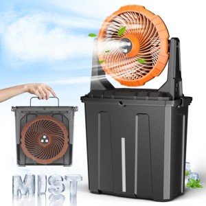 Ausic 9L Bucket Portable Misting Fan for Outdoors Patios, 30000mAh Rechargeable Battery Operated Camping Fan, 3 Strong Winds, 3 Large Spray Outlets, for Fishing/Travel/Garden Party/Golf/Tent/Office