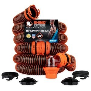 Camco Rhino Extreme 20-Foot RV Sewer Hose Kit - Crush Resistant TPE Technology - Swivel Fittings for Secure Connection - RV Heavy Duty Sewer Hose for RV Toilet (21012)