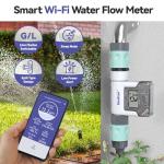 RAINPOINT Smart Garden Hose Water Flow Meter with Real-Time Tracking & Usage Alert - Water Flow Sensor & Flow Meter - Smart Hose Water Meter for Garden Hose, Operates Manual or Via WiFi Gateway
