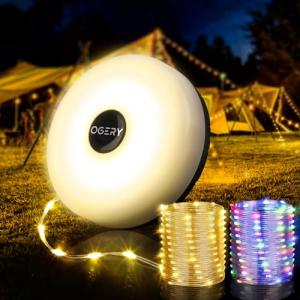OGERY Camping String Lights, 4 in 1 Quick Storage 32.8FT Rechargeable Tent Lights String with 8 Lighting Modes, Hanging Waterproof Portable LED Lamp for Outdoor Patio Awning Garden Party Essentials