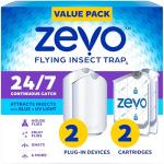Zevo 2 Flying Insect Traps & 2 Cartridges - Plug In Fly Trap & Indoor Bug Catcher for Gnats, House & Fruit Flies - Mess-Free - Use in Any Room - Uses Blue & UV Light (2 Plug In Devices & 2 Cartridges)