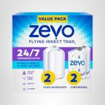 Zevo 2 Flying Insect Traps & 2 Cartridges - Plug In Fly Trap & Indoor Bug Catcher for Gnats, House & Fruit Flies - Mess-Free - Use in Any Room - Uses Blue & UV Light (2 Plug In Devices & 2 Cartridges)