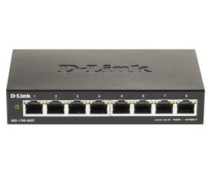 D-Link DGS-1100-08V2 8-Port Gigabit Smart Managed Switch with VLAN support, layer 2 features, QoS, 802.3az EEE, Fanless, Black