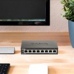 D-Link DGS-1100-08V2 8-Port Gigabit Smart Managed Switch with VLAN support, layer 2 features, QoS, 802.3az EEE, Fanless, Black
