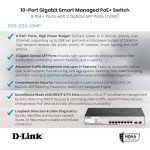 D-Link DGS-1210-10MP 10-Port Gigabit Smart Managed PoE Switch with 2 Gigabit SFP Ports, 130 W Power Budget, Enhanced L2 Switching and Security