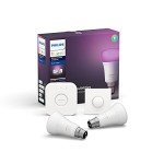 Philips Hue White and Colour Ambiance Starter Kit: Smart Bulb 2x Pack LED [B22 Bayonet Cap] Includes Hue Button + Bridge. Works with Alexa, Google Assistant and Apple HomeKit,9 Watts