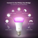 Philips Hue White and Colour Ambiance Starter Kit: Smart Bulb 2x Pack LED [B22 Bayonet Cap] Includes Hue Button + Bridge. Works with Alexa, Google Assistant and Apple HomeKit,9 Watts