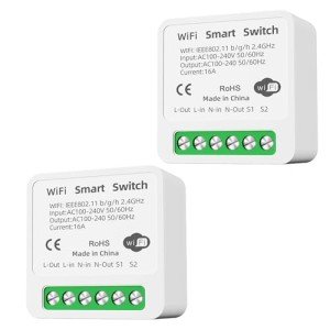 2Pcs Smart Light Switch,Smart Home WLAN Bluetooth Switch Wireless Switch Remote Control DIY Fits Behind Wall Switch,Smart Switch Compatible with Google Home,Alexa Echo,Smart Life/Tuya