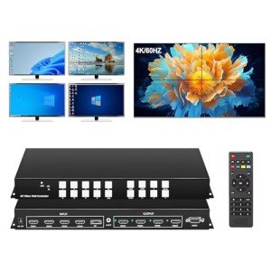 4K/60HZ 4X4 HDMI Matrix Switch, 2X2 Video Wall Controller Switching HDMI Splitter, HDMI Matrix Seamless Switcher 4 HDMI+1 DP in 4 HDMI Out 2x2 TV Wall Controller for 4 TV Splicing Display 90°Rotate