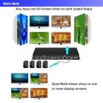 4K/60HZ 4X4 HDMI Matrix Switch, 2X2 Video Wall Controller Switching HDMI Splitter, HDMI Matrix Seamless Switcher 4 HDMI+1 DP in 4 HDMI Out 2x2 TV Wall Controller for 4 TV Splicing Display 90°Rotate