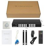 4K/60HZ 4X4 HDMI Matrix Switch, 2X2 Video Wall Controller Switching HDMI Splitter, HDMI Matrix Seamless Switcher 4 HDMI+1 DP in 4 HDMI Out 2x2 TV Wall Controller for 4 TV Splicing Display 90°Rotate