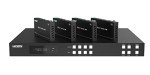 FOURKAY 4x4 4K over Cat6/7 Ethernet Matrix Switch with 4 Receivers. HDBasT. 150m range. 4K -> 1080p downscaling. Audio Extraction. 1U rack mountable.
