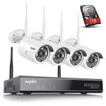 【Work with Alexa】SANNCE Wireless CCTV Camera System, 8CH 5MP NVR, 4X 3.0MP Outdoor Security IP Cameras with P2P, One-Way Audio, Dual WiFi System, Human AI Motion Detection(1TB Hard Disk Pre-install)