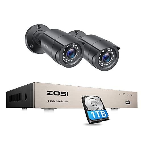 ZOSI 8CH 1080P Home CCTV Security Camera System with AI Human Vehicle Detection, 5MP Lite H.265+ DVR Recorder 1TB Hard Drive and 2pcs 2MP Weatherproof Outdoor Bullet Security Cameras, Smart Alerts