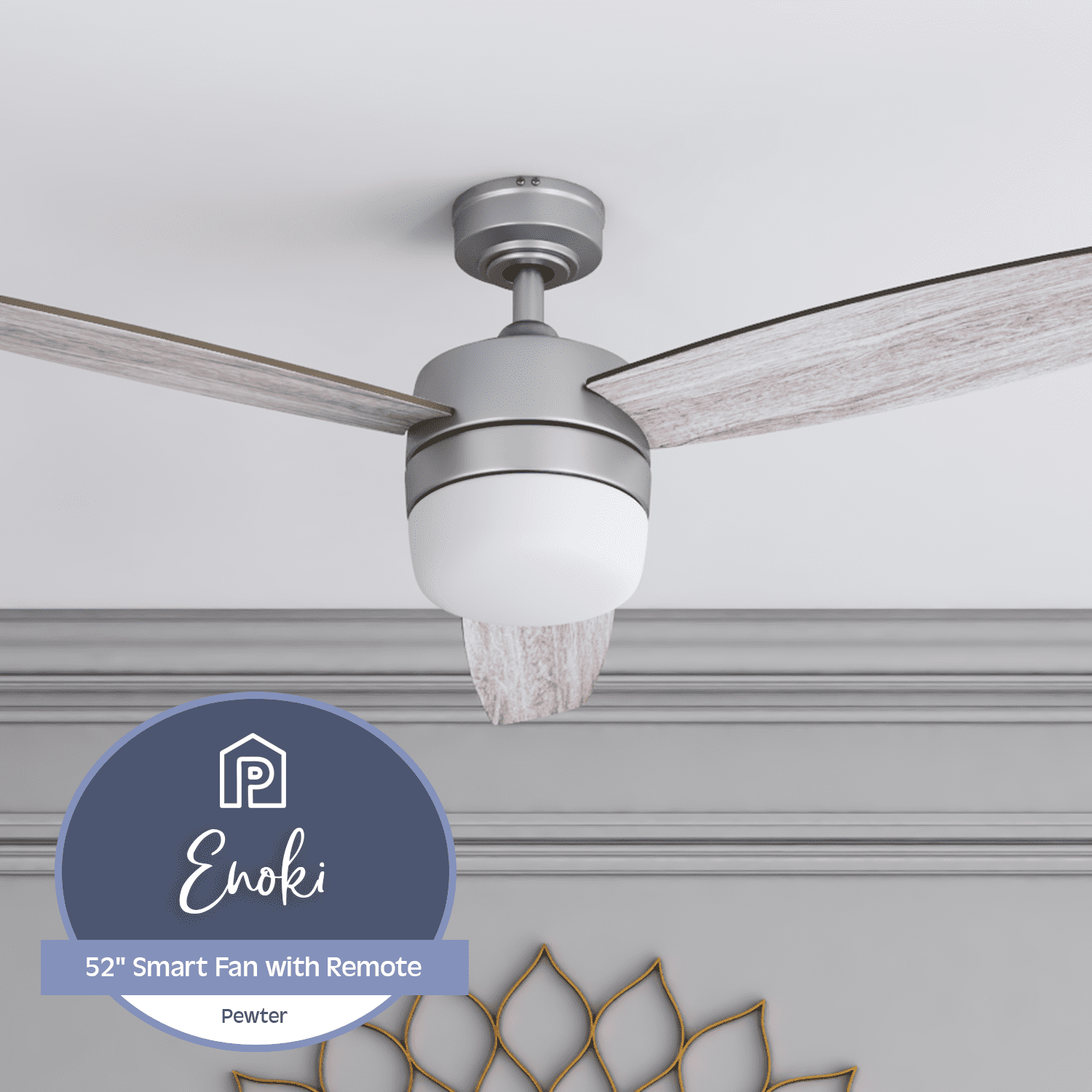 Enoki 52-in Smart Ceiling Fan with Light - Pewter