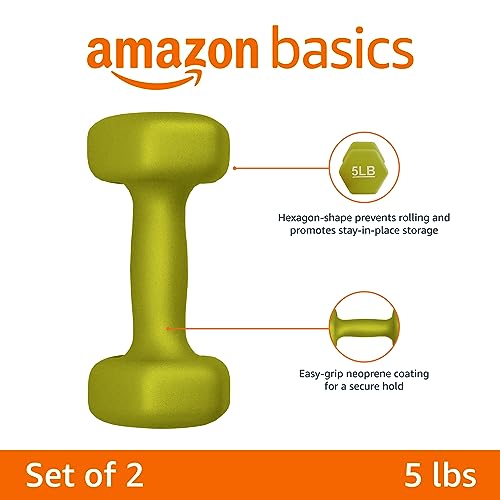 Amazon Basics Neoprene Coated Dumbbells, 5lb each, Green