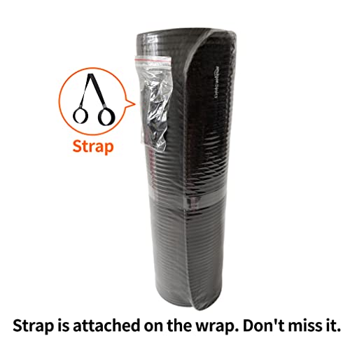 Extra Thick Black Yoga and Exercise Mat with Strap