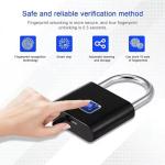 HIFAM Fingerprint Padlock, Fingerprint Lock, Smart Padlock with Keyless Biometric, Locker Locks, Smart Lock with USB Rechageable, Suitable for Gym Locker, School, Sports, Storage (Black)