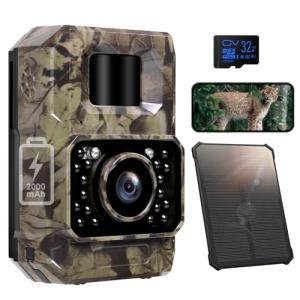 MAXDONE Wildlife Camera WiFi Bluetooth with APP, 48MP 30FPS Solar Trail Camera with Night Vision Activated Waterproof IP66, 0.1s Trigger Speed, Built-in Battery Rechargeable for Wildlife Monitoring