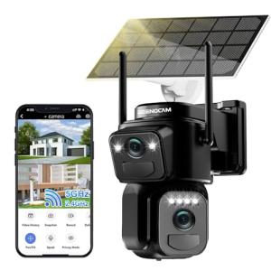 BEENOCAM 2K Solar Security Cameras Wireless Outdoor, Dual Lens 360°PTZ Solar Cameras for Home Security with Color Night Vision, PIR Human Detection, Auto Tracking, Spotlight/Siren Alarm, 2.4Ghz, IP66