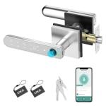 Foxgard Smart Fingerprint Door Lock:Fingerprint Door Knob-Biometric 5-in-1 Finger Print Door Lock-Smart Door Knob for Bedroom-APP Control-Easy Installation–Square Silver–1 Pack