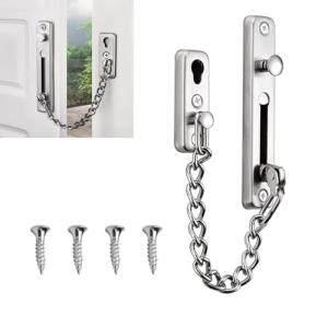 GIONAR Door Chain Lock, Heavy Duty Stainless Steel Anti-Theft Latch, Front Door Security Chain Lock for Home and Office, Door Chains for Front Door with 4 Screws(Silver)