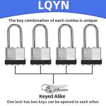 Padlocks with Same Key, LQYN 100 Pcs Laminated Keyed Padlock (1-9/16", 40mm),Keyed Alike Locks,Long Shackle,for Storage Locker,Hasp Latch,Toolbox,Sheds