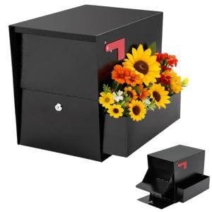 Secure Locking Mailbox with Planter - Black