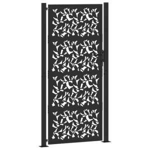 Black Steel Leaf Design Garden Gate 105x205 cm