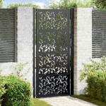 Black Steel Leaf Design Garden Gate 105x205 cm