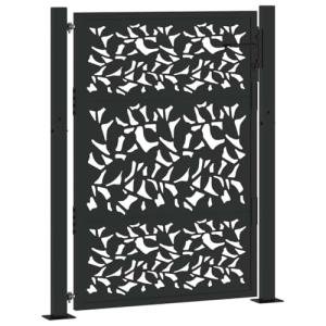 Black Steel Leaf Design Garden Gate 105x130 cm