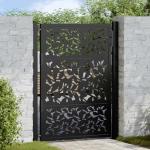 Black Steel Leaf Design Garden Gate 105x130 cm