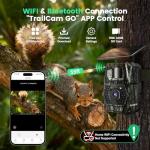 MAXDONE Wildlife Camera WiFi Bluetooth, 48MP 30FPS Solar Trail Camera with Night Vision Motion Activated, 0.1s Trigger Speed, IP66 Waterproof, Built-in 5200mAh Rechargeable Battery for Garden Monitor