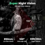 MAXDONE Wildlife Camera WiFi Bluetooth, 48MP 30FPS Solar Trail Camera with Night Vision Motion Activated, 0.1s Trigger Speed, IP66 Waterproof, Built-in 5200mAh Rechargeable Battery for Garden Monitor