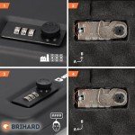Brihard Portable Safe with Combination Lock, Security Case with Anti-theft Wire Rope for Travel, Car, Home, used for Valuables, Cash, Jewelry, Pistol, 24,5 x 16,5 x 4,7cm, 13POPISCOMB