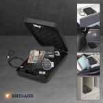Brihard Portable Safe with Combination Lock, Security Case with Anti-theft Wire Rope for Travel, Car, Home, used for Valuables, Cash, Jewelry, Pistol, 24,5 x 16,5 x 4,7cm, 13POPISCOMB